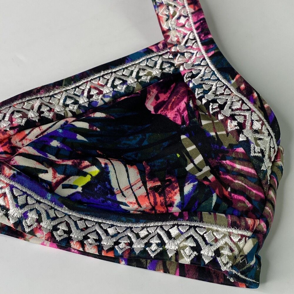 Pink Floral Bikini Top Sz S AA-C Victorias Secret Halter Embroidered Watercolor - Picture 14 of 14